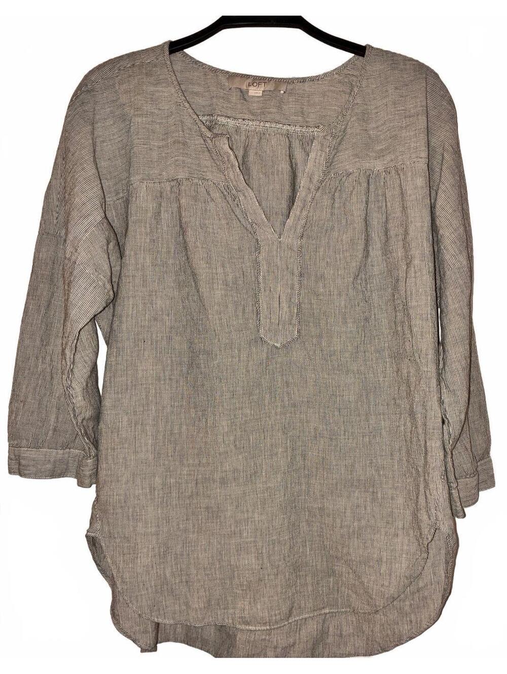 LOFT Medium Gray Cotton Linen Tunic Top